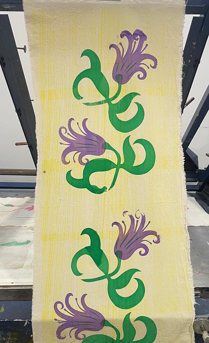 Patterned fabric on drying rack