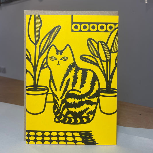 Card: Cat on yellow, by Jade Harding