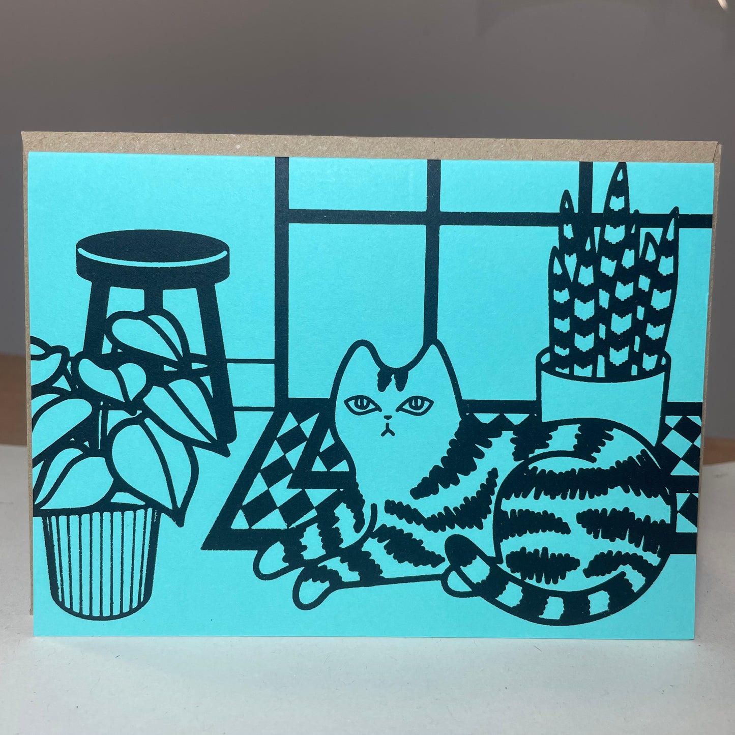 Card: Cat on light green, by Jade Harding
