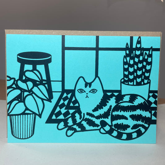 Card: Cat on light green, by Jade Harding