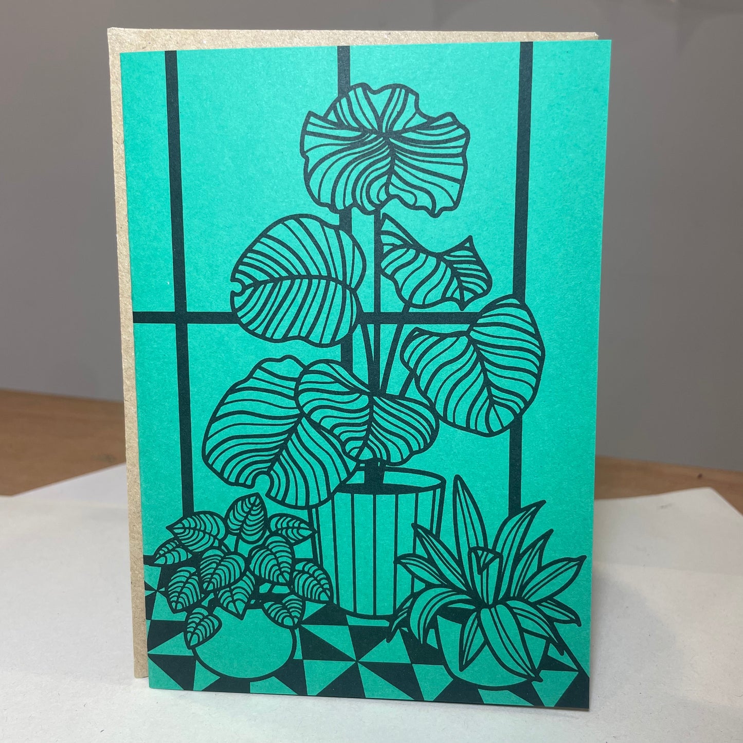 Card: House plant on dark green, by Jade Harding