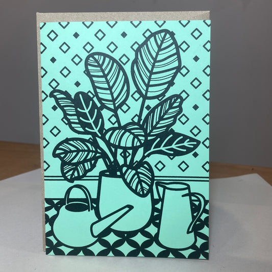 Card: House plant on light green, by Jade Harding